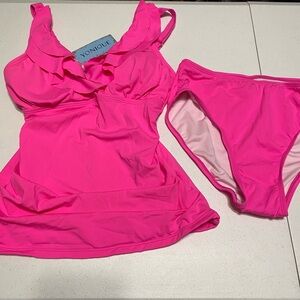 NWT Yonique Ruffled Tankini Set in Hot Pink Size XS